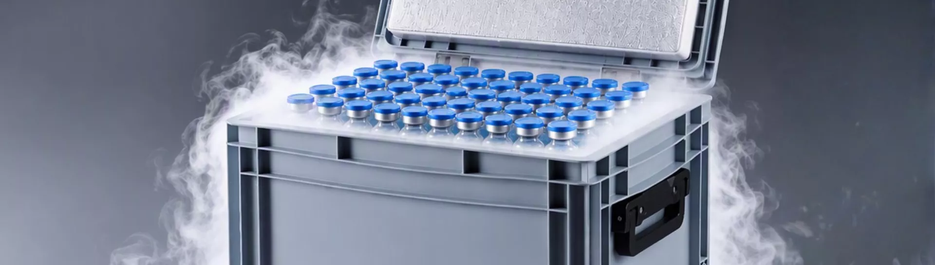Temperature-controlled packaging box with vaccines and fog